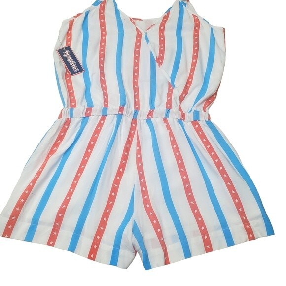 TIPSY ELVES Patriotic Design Red & Blue Stripes Short Romper Size L - Picture 3 of 6